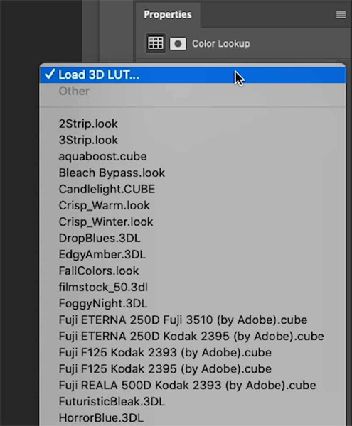 Load custom LUT into Adobe Photoshop